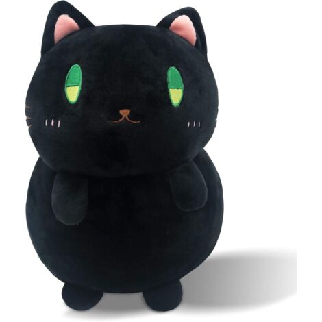 Coussin en peluche chat debout, chaton mignon aux yeux ronds, peluche chat (noir, 35 cm) (1/5)