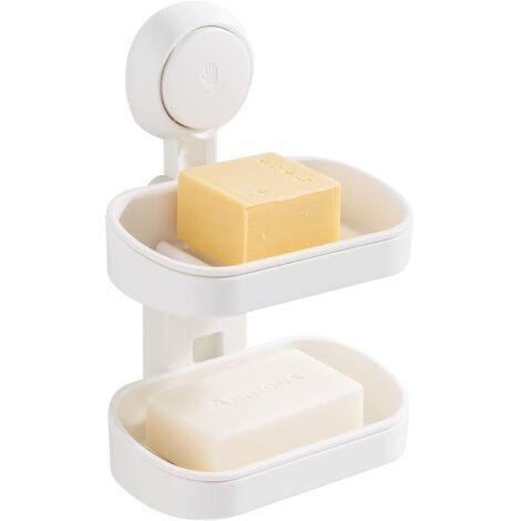 Porte-savon à ventouse double couche, installation sans perçage en 1 seconde, pour carrelage mural de douche, salle de bain ou cuisine.