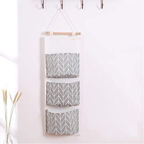 Sac de rangement suspendu, sac de rangement mural pratique à plusieurs niveaux, sac de rangement imperméable en coton et lin (gris) (1/3)