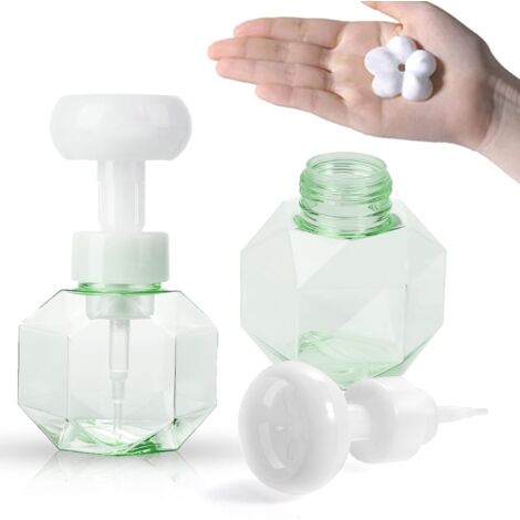 Distributeur de mousse en forme de fleur, 2 flacons, réservoir rechargeable pour savon liquide moussant (vert), idéal pour la cuisine et la salle de bain. (1/4)