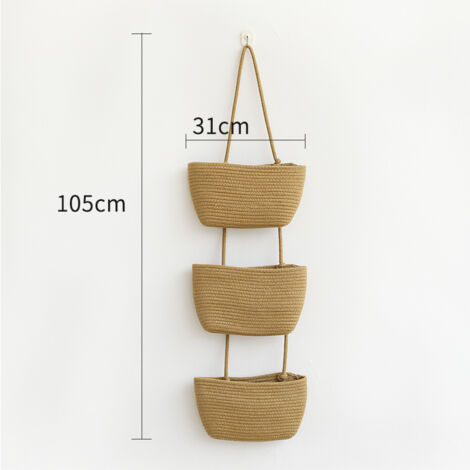 Sac de rangement suspendu à la porte, panier suspendu à 3 niveaux en corde de coton tressée pour chambre d'enfant, salle de bain et chambre à coucher (1/3)