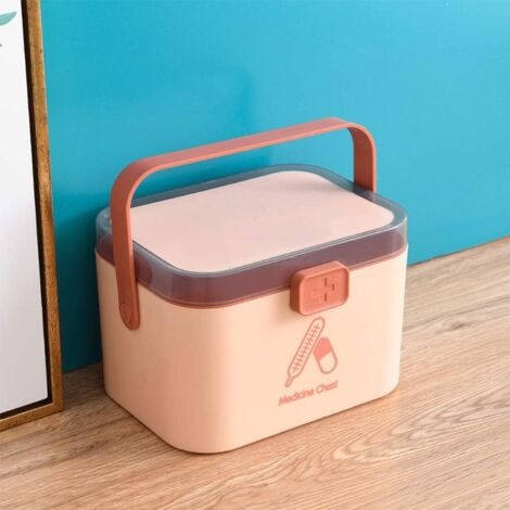 Boîte à pharmacie portable en plastique rose, pliable et multi-composants (1/3)