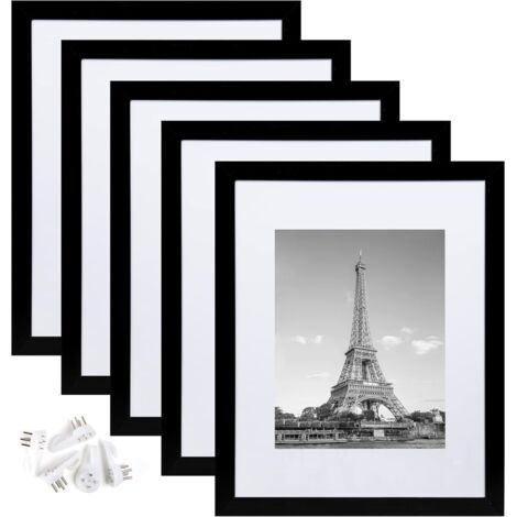 Cadres 11" x 14" (lot de 5), pour photos 8x10" avec fond ou 11x14" sans fond, cadres muraux noirs (1/5)