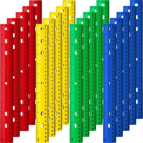 Lot de 20 règles en plastique de 30,5 cm (12 pouces), règles droites pour bureau et école (4 couleurs, 30 x 3 cm [11,8 x 1,2 pouces]). (1/5)
