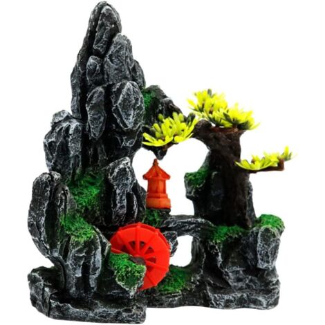 Décoration élégante pour aquarium, motif rocher et vue de montagne. Cachette sécurisée pour poissons et crevettes. Décoration paysagère pour aquarium. Dimensions : 15 x 8 x 18 cm, gris, 1 pièce. (1/5)