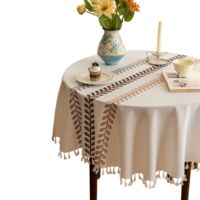 90x90cm Waterproof Cotton Linen Round Tablecloth, Brown Leaf Embroidered Square Table Cover for Dining & Coffee Table