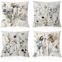 Taie d'oreiller 45x45cm, lot de 4 taies d'oreiller, taies d'oreiller en lin