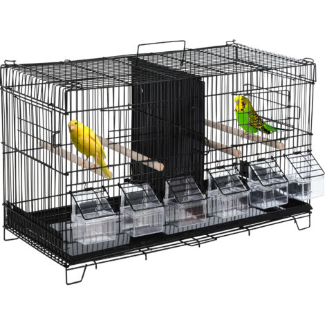 Pawhut – Cage pour oiseaux 59,5L x 29,8I x 35,3H cm – 4 portes verrouillables – Plateau à excréments amovible – Poignée de transport en métal