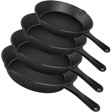 Casseroles en Fonte 4 Pièces - 14/16/20/26 cm - Ensemble Poêles à Frire - Cuisson Uniforme - Résistantes - Tous Feux