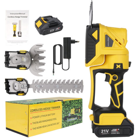 Taille-haie électrique à double usage avec 1 batterie et chargeur – Sans fil et taille-haies rotative – Tête ajustable – Moteur puissant 120W