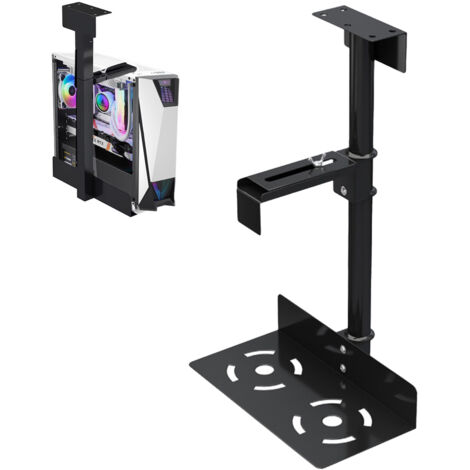 Support Universel pour Boîtier PC – Fixation Sous Bureau ou Murale — Support Réglable pour Tour d’Ordinateur, Hauteur 53 - 60 cm, Largeur 13.5 - 23.5 cm, Noir