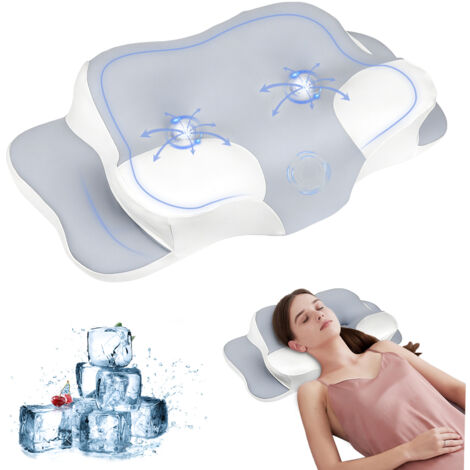 Oreiller mémoire de forme ergonomique, housse en soie glacée respirante, soutien cervical pour toutes positions de sommeil, lavable, cadeau santé pour adultes et enfants, 58,5 x 30 x 8/9 cm,gris clair