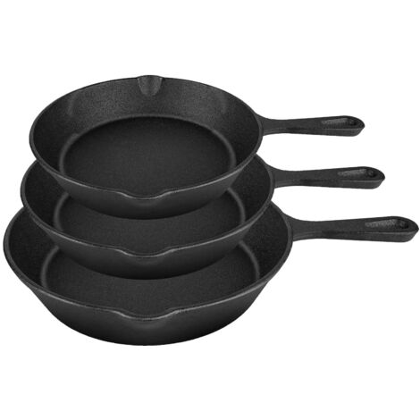 Casseroles en Fonte 3 Pièces - 16/20/26 cm - Ensemble Poêles à Frire - Cuisson Uniforme - Résistantes - Tous Feux