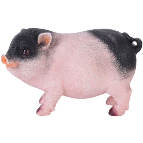 Figurine en Résine Artificielle Modèle Animal Décor Cute Petit Cochon Décoratif de Table Bonsai Artisanat Maison Cadre 18 cm 385g Rose (1/4)