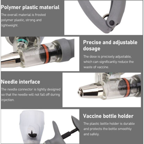 Pistolet à Injection Vétérinaire Automatique Continu pour Bovins Porcs Caprins avec Dose Adaptable de 0.5 à 5ml avec ABS et Métal Inoxydable (1/4)