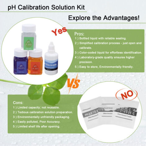 Kit de Solutions d'Étalonnage pH 50mL Solutions 7.00 4.00 10.01 avec Liquide Protecteur 30mL pour Électrode