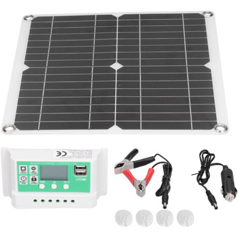 Kit Panneau Solaire Flexible Monocristallin 40W 18V avec Contrôleur Charge Solaire 50A et Double Port USB - Imperméable IP65, Portable léger