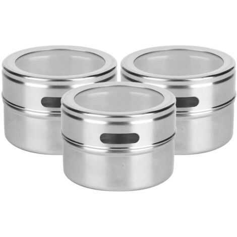 Set de 3 Pots Épices Condiments Magnétiques en Acier Inoxydable Alimentaire avec Couvercle, pour Cuisine, Barbecue, Restaurant