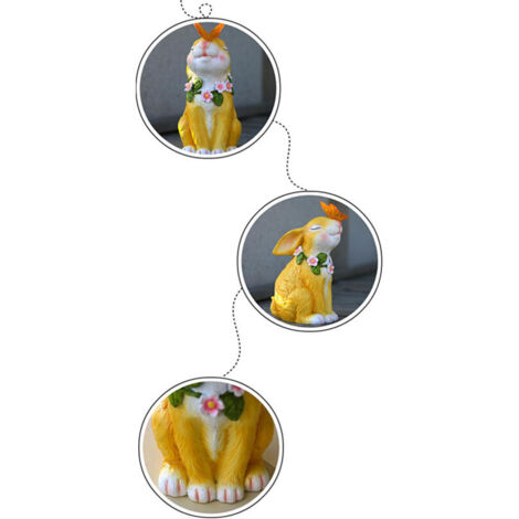 [Statue d'Extérieur] Statue de Lapins avec Papillons Chargement Solaire Résine Synthétique Peinte à la Main Lumière Jaune