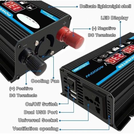 Convertisseur 12V 220V Pur Sinus 4000W Onduleur à Onde Sinusoïdale Pure Transformateur avec Télécommande & Double AC Prises de Courant pour RV Voiture de Camion - RWConvertisseur de tension
