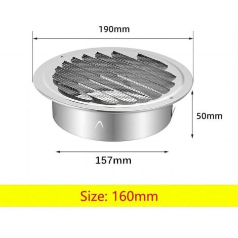 Grille de ventilation ronde en inox 160 mm avec moustiquaire pour hotte de désenfumage