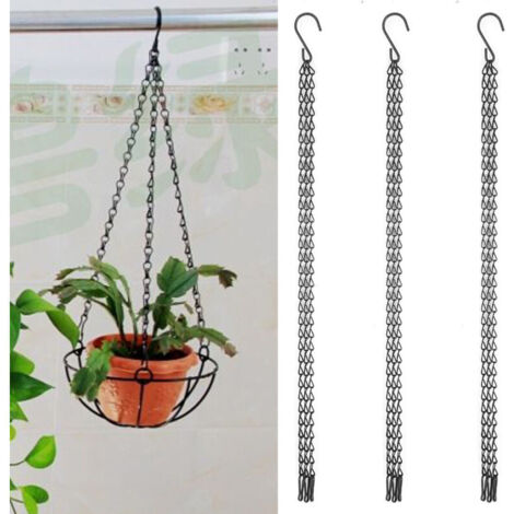 Chaîne de Suspension en Fer pour Pots et Jardinières - 3 Pièces avec Crochets