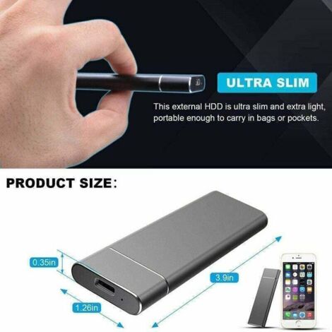 SSD Externe Portable 2TB - Disque Dur Externe Mobile en Alliage Aluminium à Haute Vitesse USB 3.0, Ultra-Mince et Antichoc