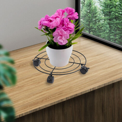 Socle à Roulettes pour Pots de Fleurs avec Plateforme en Fer Noir