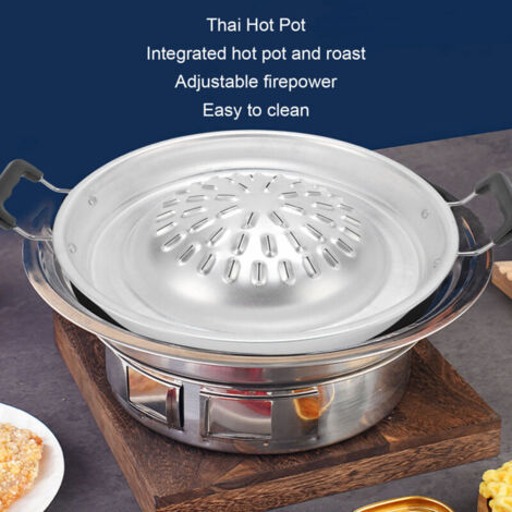 Poêle BBQ Thai 2-en-1 Antiadhérente Charbon Aluminium Épaisseur Uniforme pour Intérieur/Extérieur 30cm/11.81in Color Original