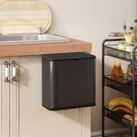 Poubelle de 8 L, sur pied ou murale, en acier inoxydable, noire (1/4)