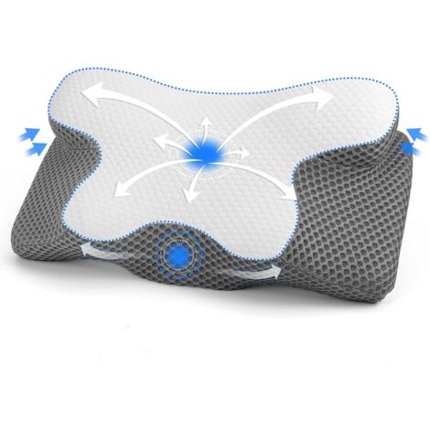 Oreiller cervical ergonomique 63 x 12 cm – Mousse à mémoire de forme – Housse amovible et lavable – Soulage douleurs cervicales