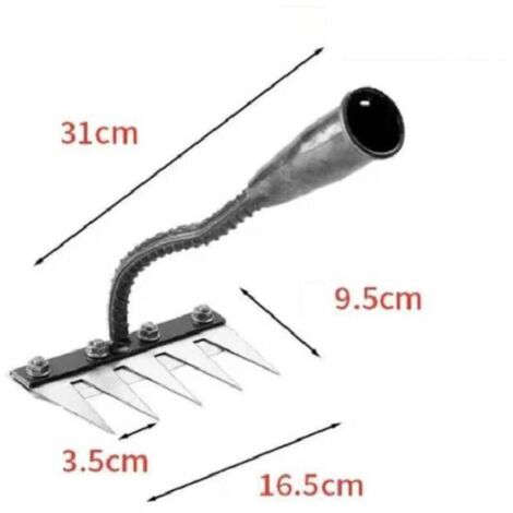 Râteau de désherbage en acier au carbone – 5 dents – Poignée ergonomique pour confort – Aération du sol et élimination des débris