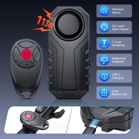 Alarme antivol de moto rechargeable avec télécommande, alarme de vélo, alarme motorrad, accessoires de vélo, sécurité de vélo, ip65 imperméable à l'eau, 113 DB super fort