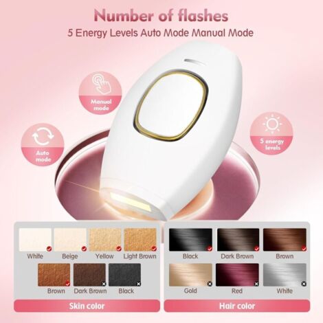 Appareil d'épilation à lumière pulsée (IPL) pour une épilation définitive au laser. 5 niveaux d'énergie et 2 modes d'utilisation. Convient aux femmes et convient aux aisselles, aux jambes et au corps.