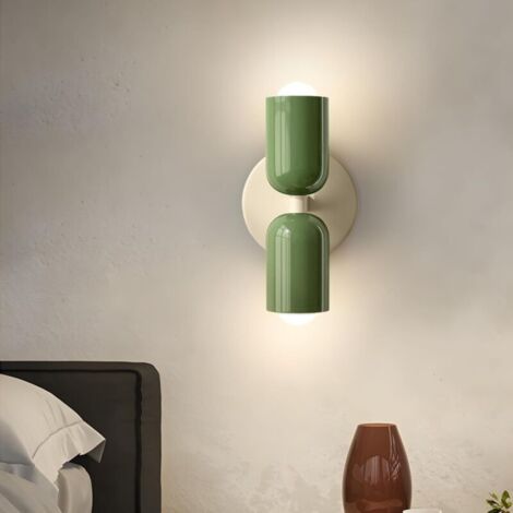 Applique Murale Intérieure 2 Flammes,Up Down Lampe Murale en Métal,applique murale E27,Lampe Murale Moderne Verte pour Salon Chambre Couloir Balcon Escalier Restaurant bureau