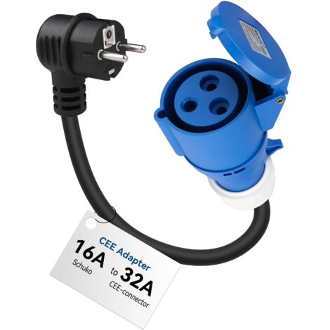 Adaptateur CEE P17 32A mâle vers femelle 50 cm – IP44, 16A max, 3G2,5mm² – Pour chargeur de voiture électrique