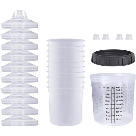 Gobelet de mélange de peinture - Gobelet de peinture de voiture transparent - Pistolet à peinture pneumatique - Gobelets jetables, pistolets pulvérisateurs de peinture jetables, gobelets de mélange