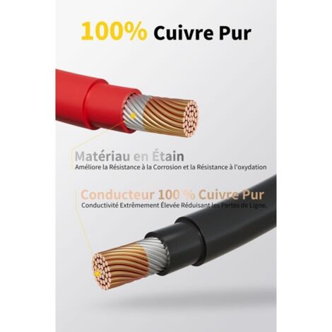 Câble solaire 4mm²/6mm² – Rallonge avec connecteurs mâles et femelles – Étanchéité IP67 – Pour systèmes photovoltaïques