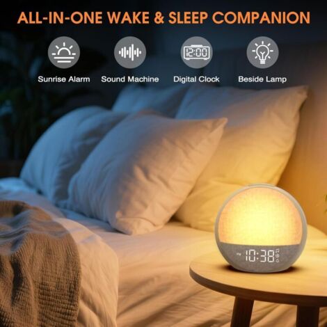 Reveil Lumineux Simulateur d'Aube, Eveil Lumière Réveil Matin avec 7 Sonneries, 30 Sons Naturels, Minuteur, Snooze, Lampe de Chevet avec 11 Couleurs Veilleuse, Cadeaux pour Enfant Ado Adulte