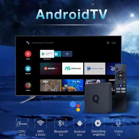 Android TV Box 10.0 – 2GB RAM 16GB ROM – WiFi 2.4/5.0GHz – Bluetooth 5.2 – HDR10 4K 3D – Support de décodage audio/vidéo