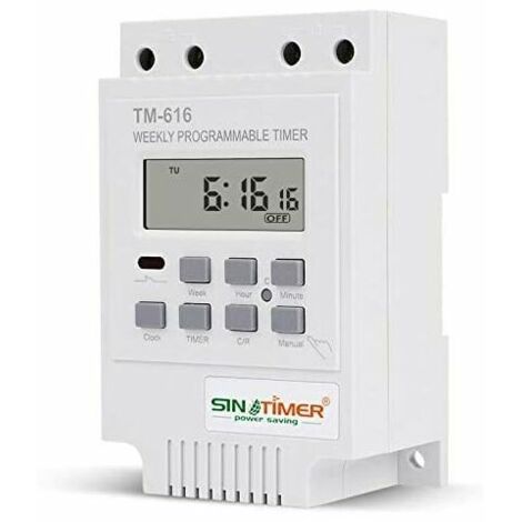 Programmateur numérique TM616 12V – Minuterie hebdomadaire avec écran LCD – 17 programmes on/off – Capacité 6500W – Sauvegarde batterie