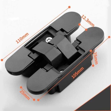 Charnières invisibles 110mm pour portes jusqu'à 40kg – Ouverture 180° – Réglables 3D – Alliage zinc noir – Kit de 2 pièces