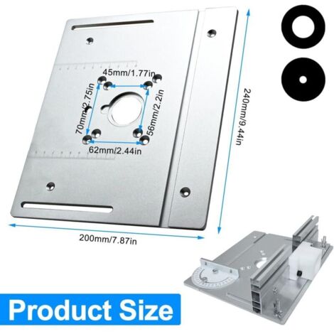 Table de fraisage en aluminium 240x200mm – Plaque d'insertion pour défonceuse – Guide arrière réglable – Pour travaux de menuiserie