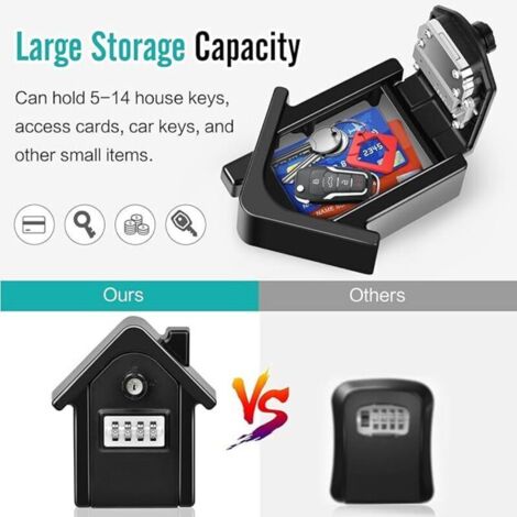 Boite a Cle Securisee Mural Boite a Clé avec Code Numérique & Clés d'urgence, Grand Key Safe Box Format XL Coffre a Clef Extérieur pour Maison, Bureau, Usine, Garages (Noir)