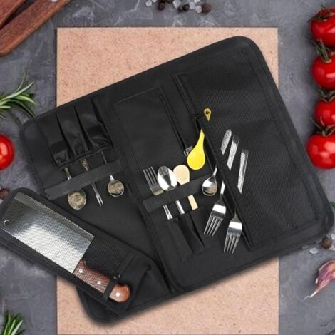 Sac à Couteaux de Chef Portable, Sac à Rouleaux pour Couteaux de Chef, Sac de Rangement pour Couteaux de Camping, pour Les Couteaux, Les hachoirs et Les ustensiles de Cuisine (1/4)