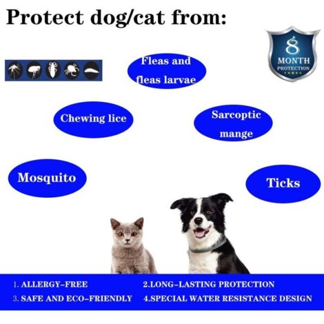 Collier Anti-puces et Anti-tiques pour Chien et Chat,Traitement Anti Tique et Puce, étanche pour,Taille Réglable, Protection 8 Mois,1 Paquet(Grand) (1/4)