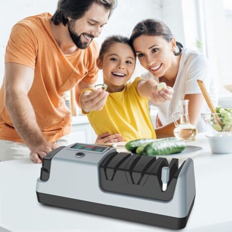 Aiguiseur de couteaux électrique 5 en 1 – 3 vitesses réglables – Pour couteaux à lame droite, dentelés et ciseaux – Affûtage rapide et précis