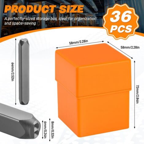 36 Pièces Chiffre et Lettre à Frapper, 6mm Jeu de Frappe Durable, Métaux Lettre a Frapper (A-Z, 0-9, &), Poincon Metal pour Estampage du Métal, du Plastique, du Bois, du Cuir