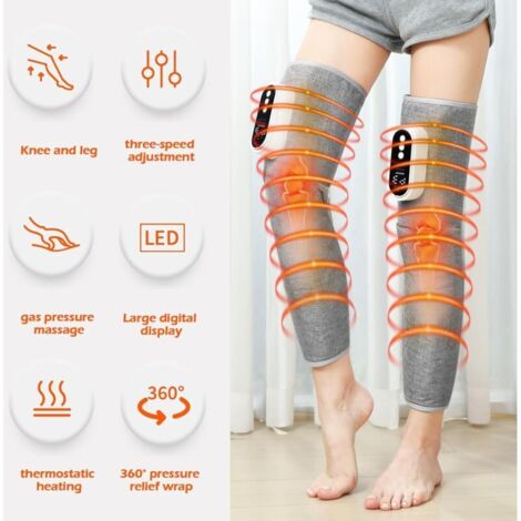 Masseur de jambes sans fil avec chauffage et compression d'air, appareil de massage à pression chaude avec 3 modes et fonction chauffante, relaxation musculaire, pour cuisses, mollets, genoux