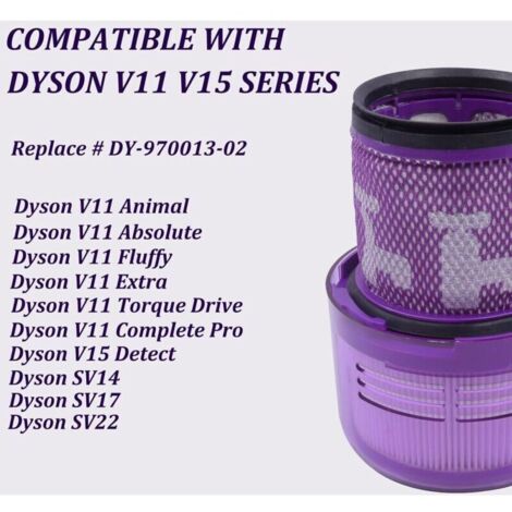 Filtre pour Dyson V11 V15, 2 Pack Filtres de remplacement pour Dyson V11 V15 SV14 SV17 SV22 Detect Absolute Animal Fluffy Torque Drive Motorhead Aspirateur, Remplacer DY-970013-02(V11-2 Pièces)